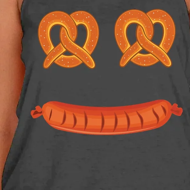 Oktoberfest Pretzel Sausage Smiley Face Women's Knotted Racerback Tank