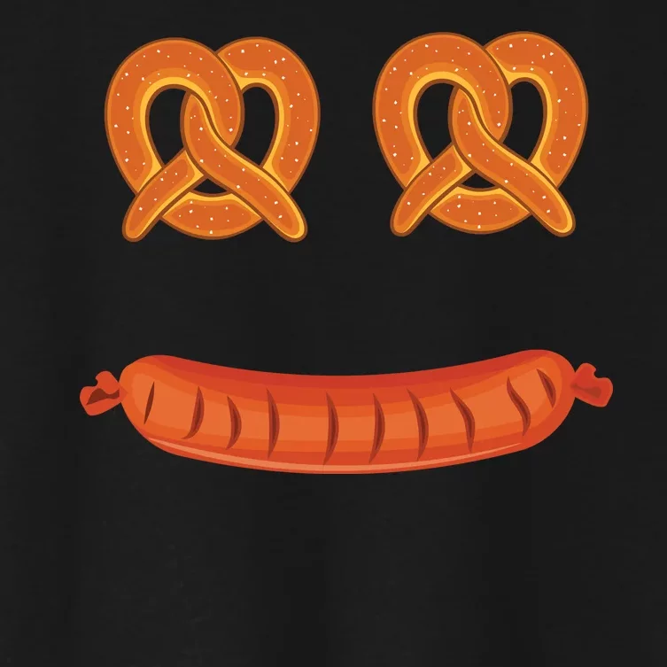 Oktoberfest Pretzel Sausage Smiley Face Women's Crop Top Tee