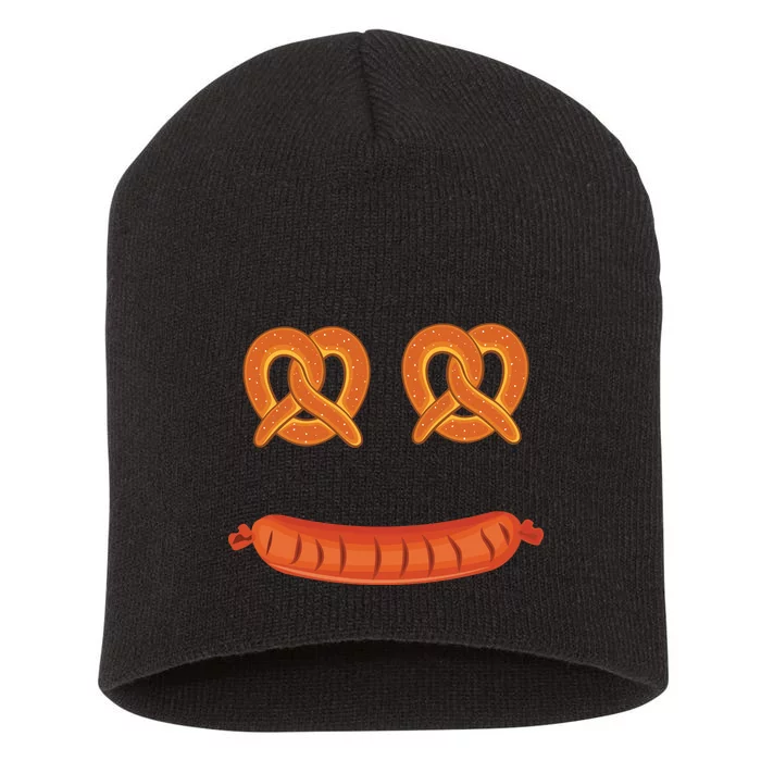 Oktoberfest Pretzel Sausage Smiley Face Short Acrylic Beanie