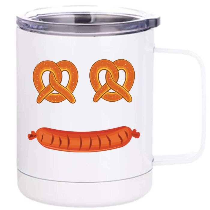 Oktoberfest Pretzel Sausage Smiley Face Front & Back 12oz Stainless Steel Tumbler Cup