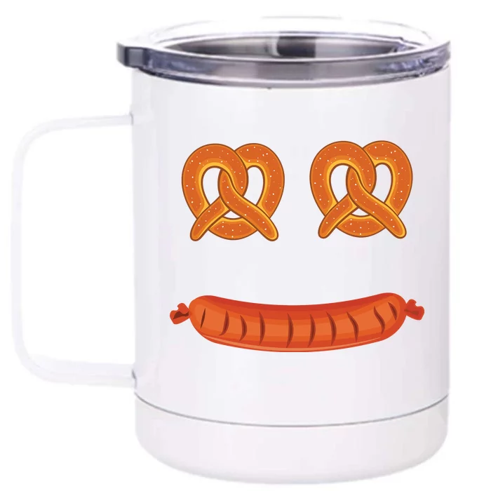 Oktoberfest Pretzel Sausage Smiley Face Front & Back 12oz Stainless Steel Tumbler Cup