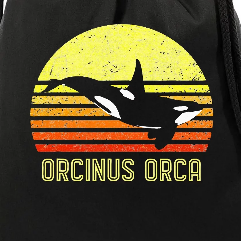 Orca Killer Whale Dolphin Marine Science Biologist Retro Sun Drawstring Bag