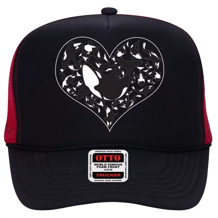 Orca Killer Whale Love High Crown Mesh Trucker Hat