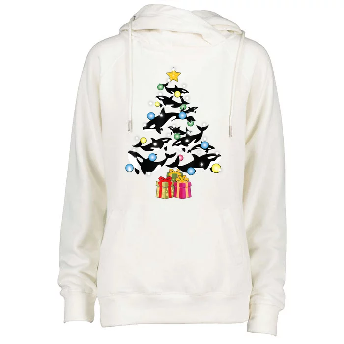 Orca Killer Whale Christmas Tree Orca Whales Lover Gift Womens Funnel Neck Pullover Hood