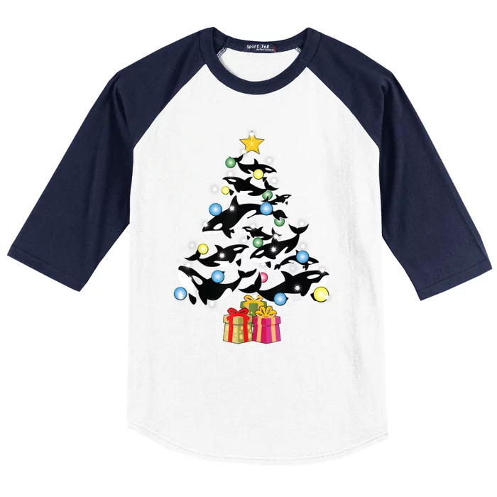 Orca Killer Whale Christmas Tree Orca Whales Lover Gift Baseball Sleeve Shirt