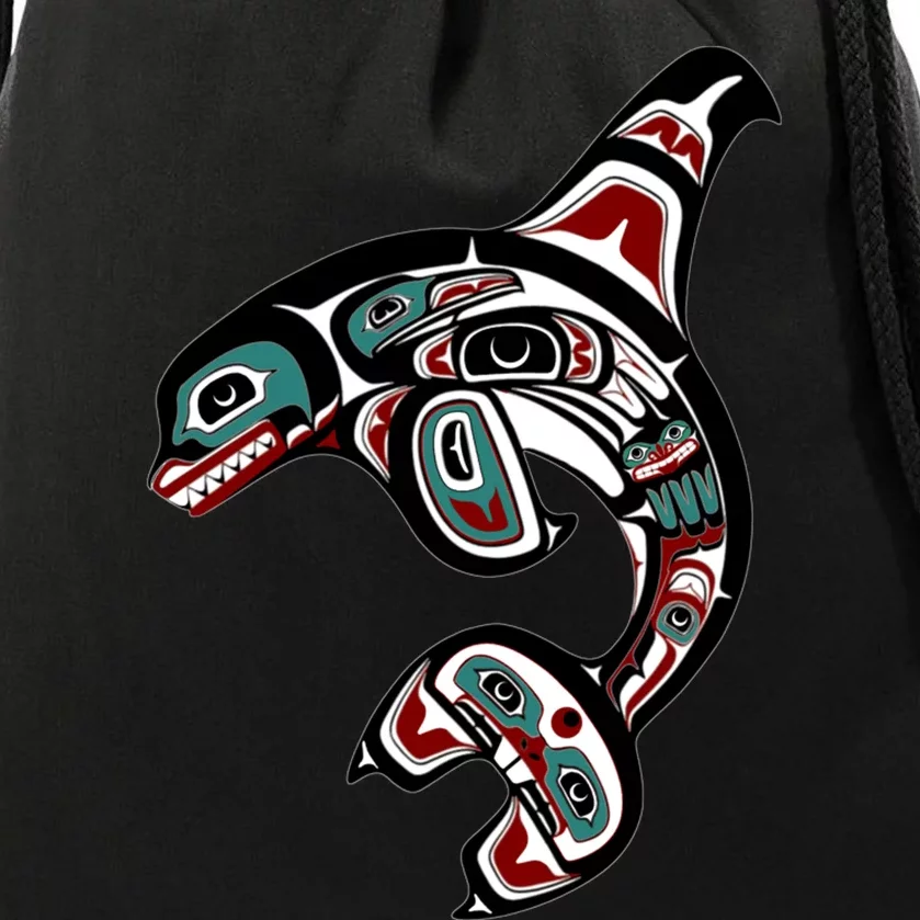 Orca Killer Whale Pacific Northwest Alaska Native American Drawstring Bag