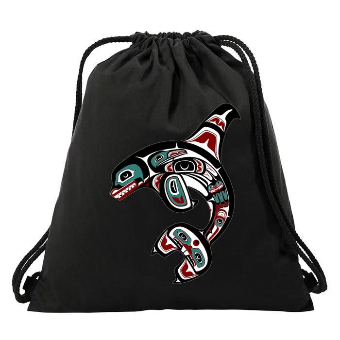 Orca Killer Whale Pacific Northwest Alaska Native American Drawstring Bag