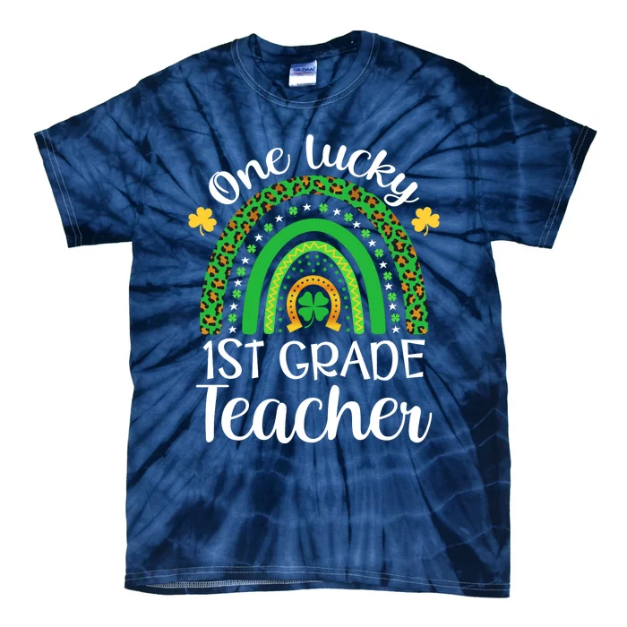 One Lucky 1st Grade Teacher St Patricks Day Teacher Rainbow Graphic Plus Size Tie-Dye T-Shirt