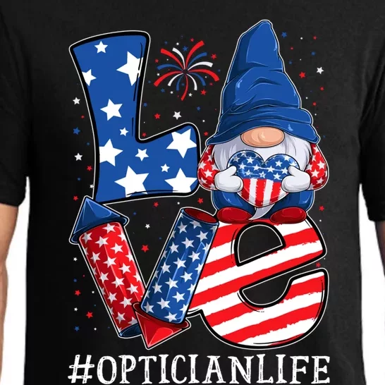 Optician Love 4th Of July Gnome Usa Patriotic Gift Pajama Set