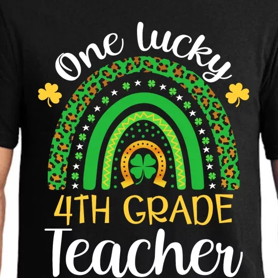 One Lucky 4th Grade Teacher St Patricks Day Teacher Rainbow Graphic Plus Size Pajama Set