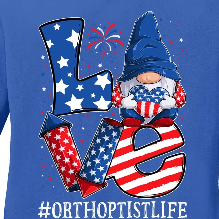 Orthoptist Love 4th Of July Gnome Usa Patriotic Meaningful Gift Ladies Long Sleeve Shirt