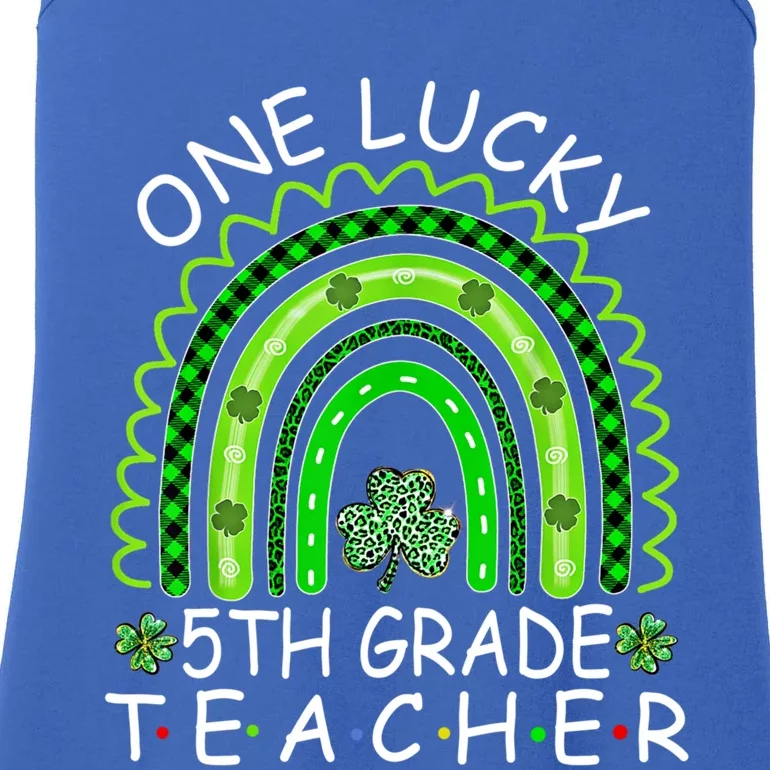 One Lucky 5th Grade Teacher Rainbow Leopard Lucky Patricks Great Gift Ladies Essential Tank