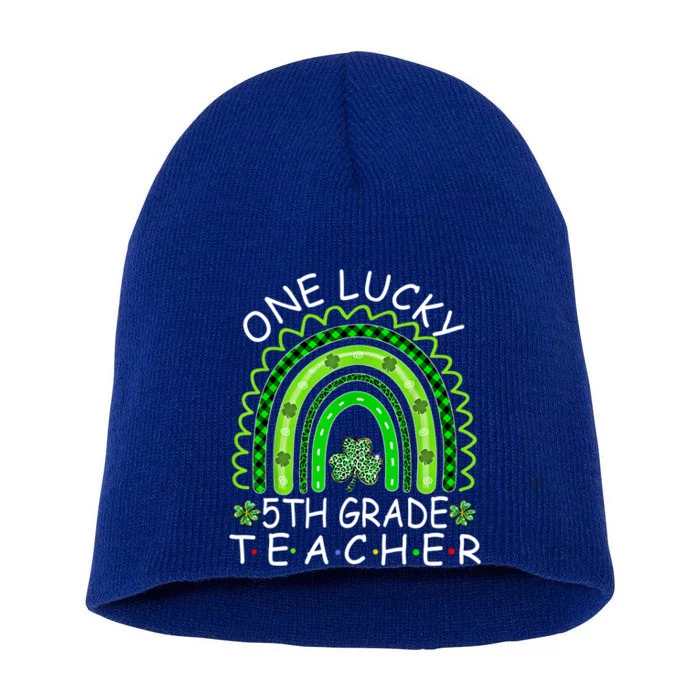 One Lucky 5th Grade Teacher Rainbow Leopard Lucky Patricks Great Gift Short Acrylic Beanie