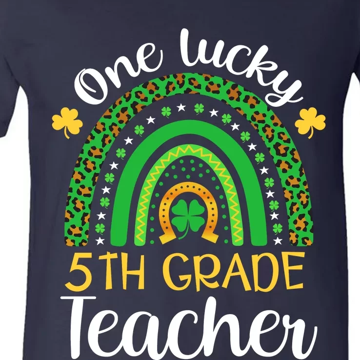 One Lucky 5th Grade Teacher St Patricks Day Teacher Rainbow Graphic Plus Size V-Neck T-Shirt