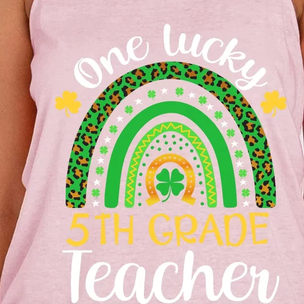 One Lucky 5th Grade Teacher St Patricks Day Teacher Rainbow Graphic Plus Size Women's Knotted Racerback Tank