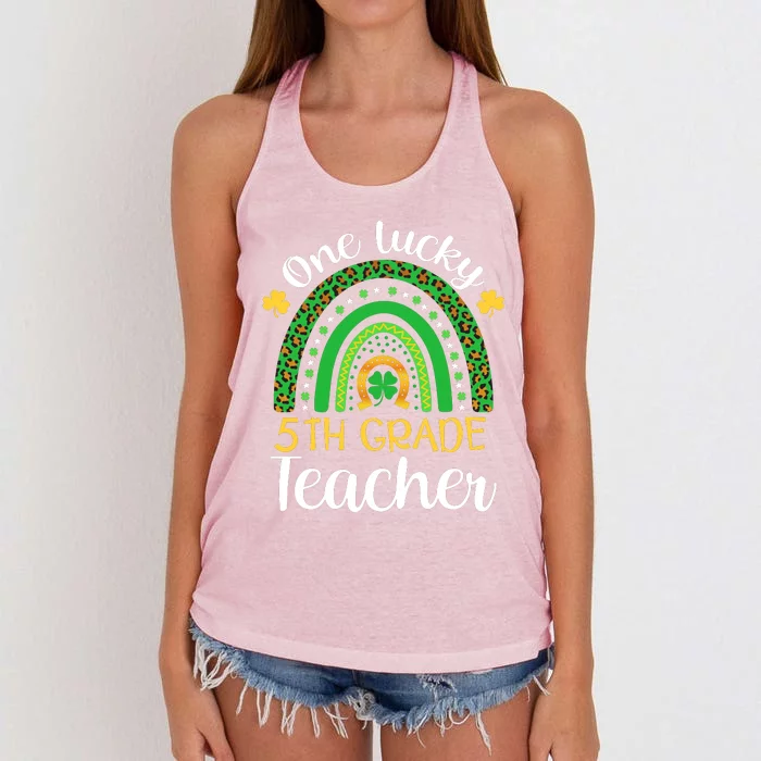 One Lucky 5th Grade Teacher St Patricks Day Teacher Rainbow Graphic Plus Size Women's Knotted Racerback Tank