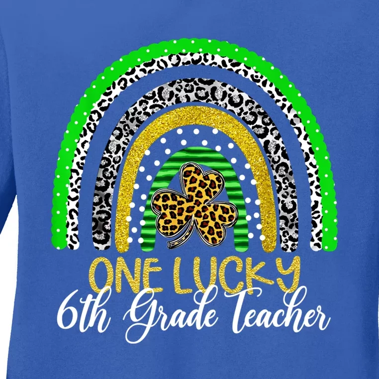 One Lucky 6th Grade Teacher St Patricks Day Rainbow Gift Ladies Long Sleeve Shirt