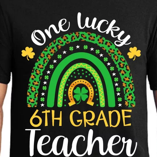 One Lucky 6th Grade Teacher St Patricks Day Teacher Rainbow Graphic Plus Size Pajama Set