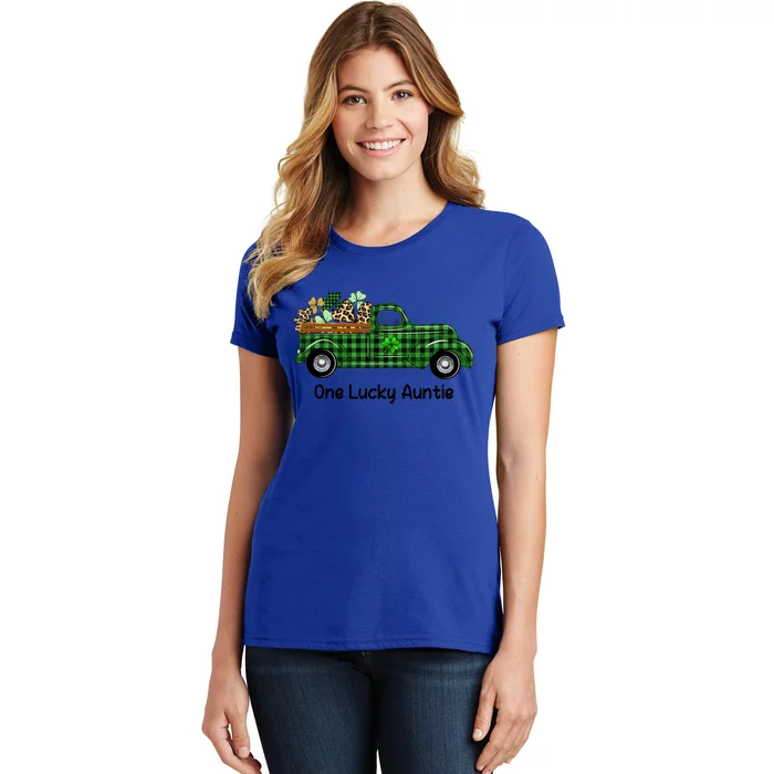 One Lucky Auntie Truck Green Plaid Shamrock St Patrick's Day Cool Gift Women's T-Shirt