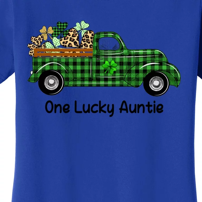 One Lucky Auntie Truck Green Plaid Shamrock St Patrick's Day Cool Gift Women's T-Shirt