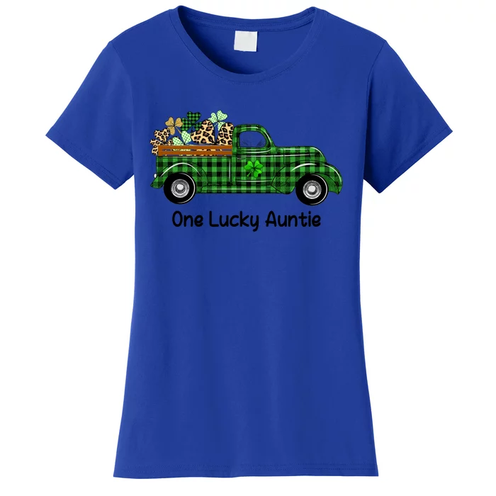 One Lucky Auntie Truck Green Plaid Shamrock St Patrick's Day Cool Gift Women's T-Shirt