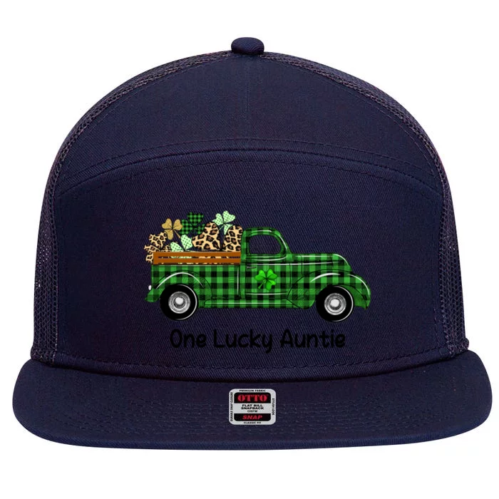 One Lucky Auntie Truck Green Plaid Shamrock St Patrick's Day Cool Gift 7 Panel Mesh Trucker Snapback Hat