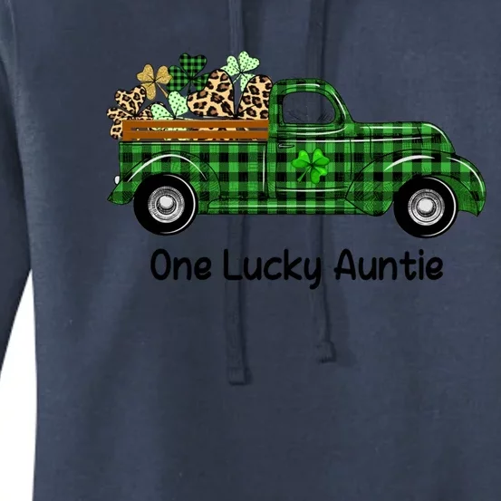 One Lucky Auntie Truck Green Plaid Shamrock St Patrick's Day Cool Gift Women's Pullover Hoodie