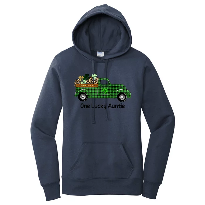 One Lucky Auntie Truck Green Plaid Shamrock St Patrick's Day Cool Gift Women's Pullover Hoodie