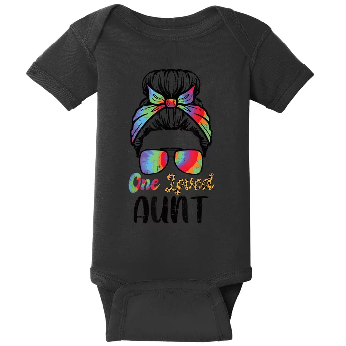 One Loved Aunt Hairbun Sunglasses Mothers Day Wo Auntie Baby Bodysuit