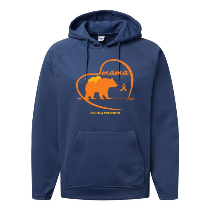 Orange Leukemia Awareness Mom Son Daughter Mama Bear Cancer Great Gift Performance Fleece Hoodie