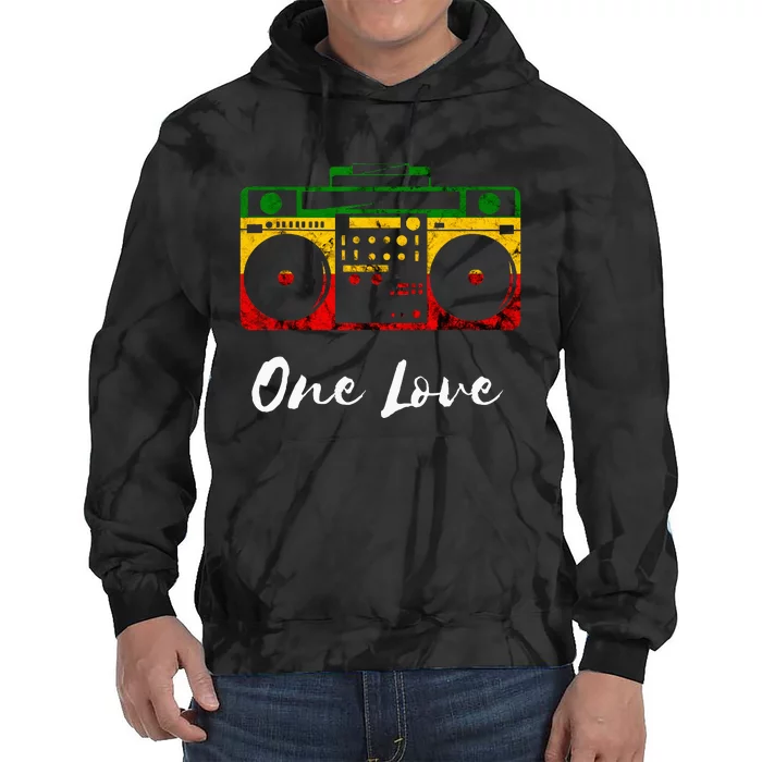 One Love Boombox Musicbox Rasta Reggae Music Rastafari Roots Tie Dye Hoodie