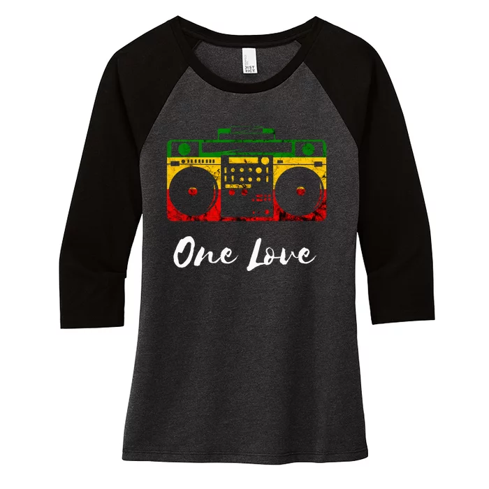 One Love Boombox Musicbox Rasta Reggae Music Rastafari Roots Women's Tri-Blend 3/4-Sleeve Raglan Shirt