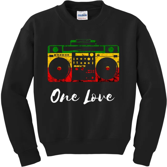 One Love Boombox Musicbox Rasta Reggae Music Rastafari Roots Kids Sweatshirt