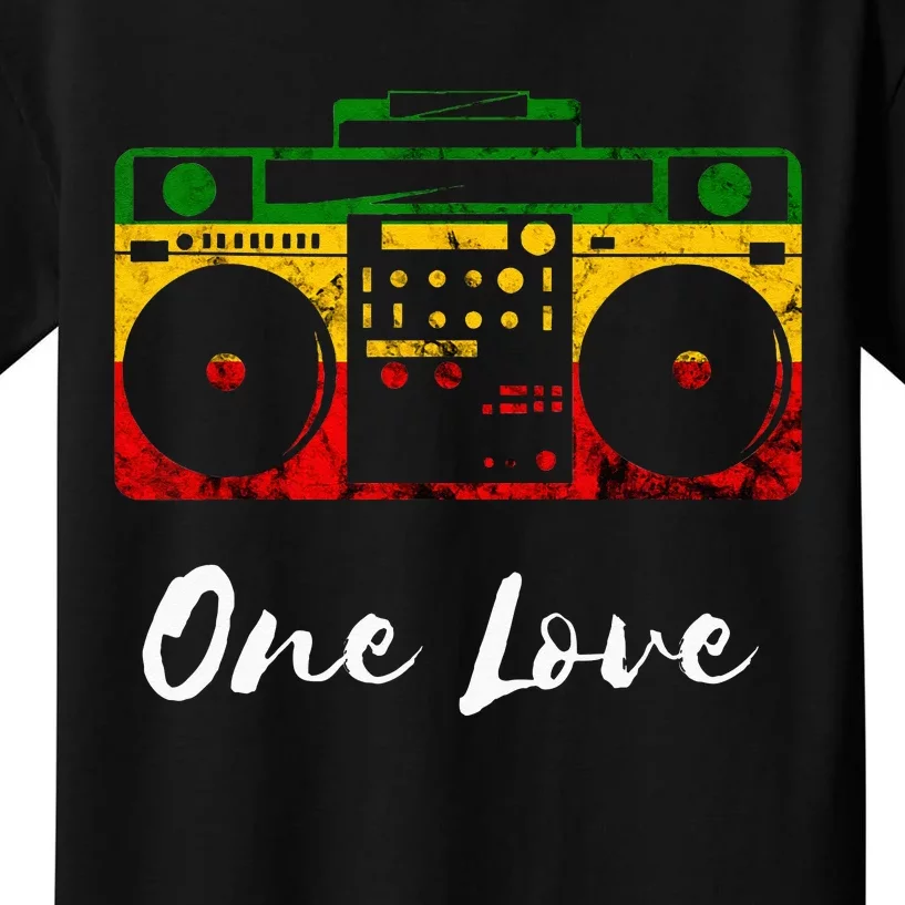 One Love Boombox Musicbox Rasta Reggae Music Rastafari Roots Kids T-Shirt