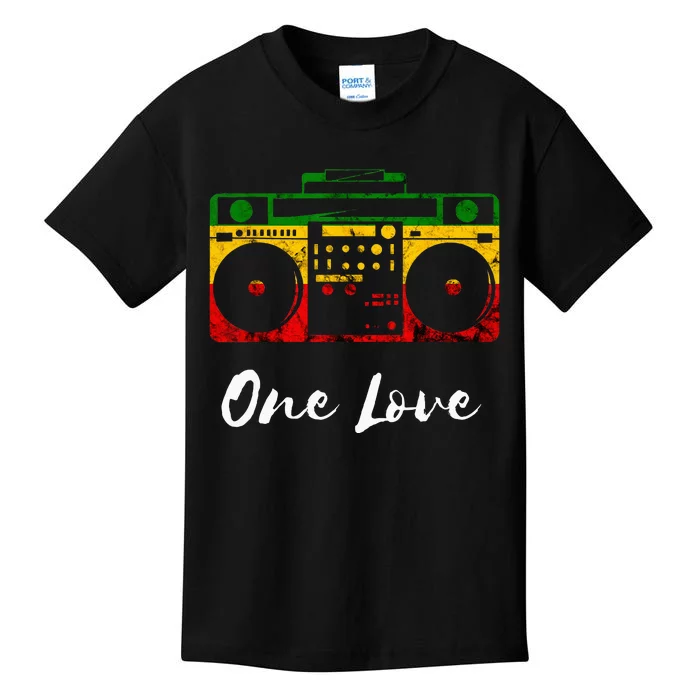 One Love Boombox Musicbox Rasta Reggae Music Rastafari Roots Kids T-Shirt