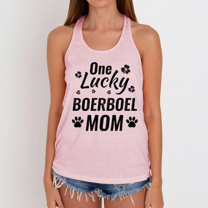 One Lucky Boerboel Mom Dog St Patricks Day Distressed Gift Women's Knotted Racerback Tank