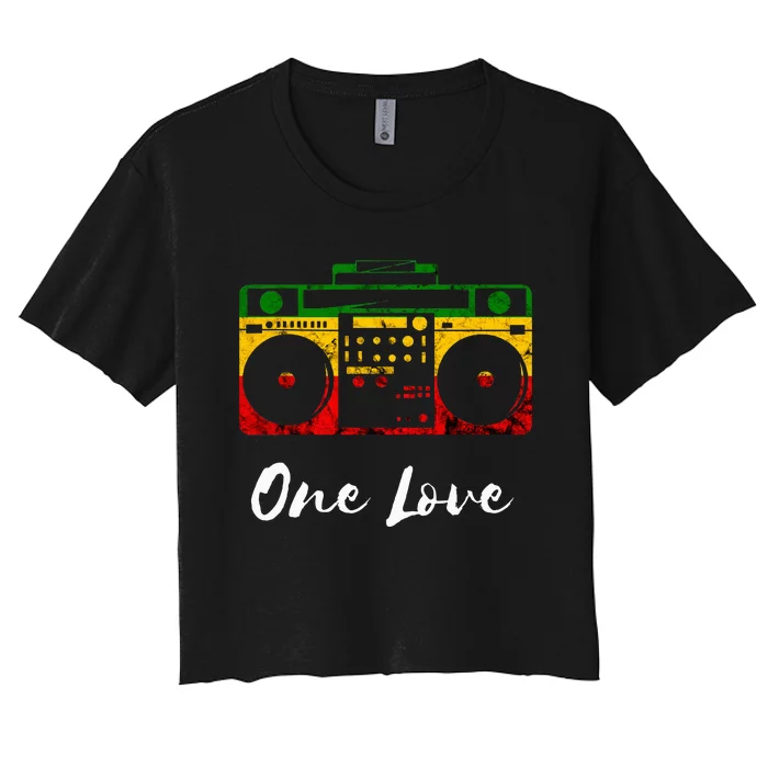 One Love Boombox Musicbox Rasta Reggae Music Rastafari Roots Women's Crop Top Tee