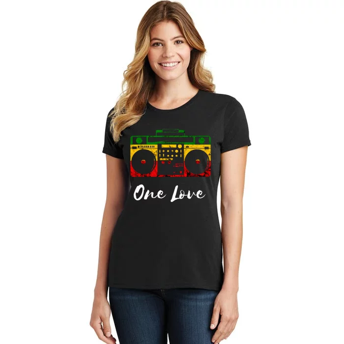 One Love Boombox Musicbox Rasta Reggae Music Rastafari Roots Women's T-Shirt