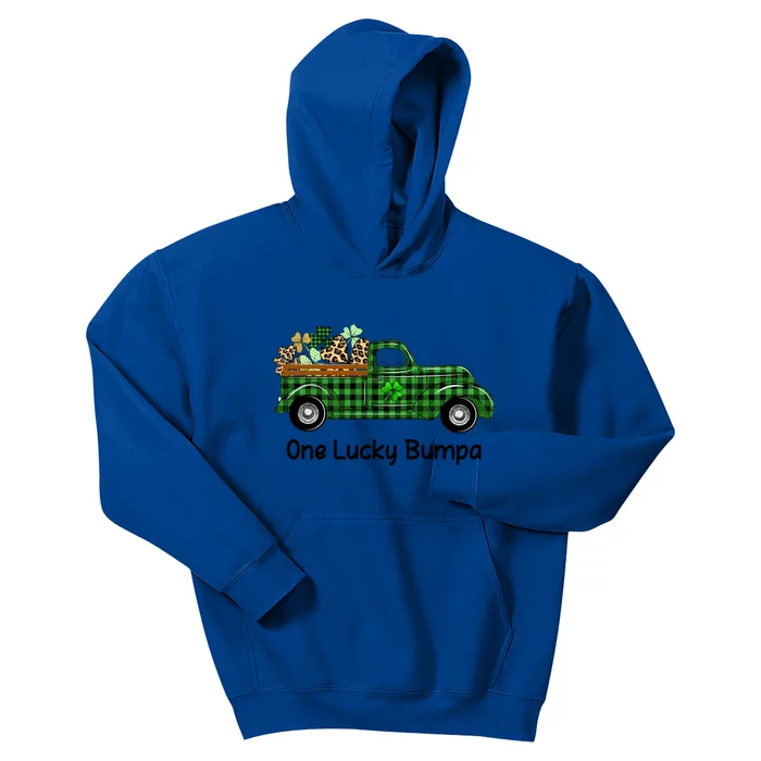 One Lucky Bumpa Green Plaid Truck Shamrocks St Patrick's Day Gift Kids Hoodie