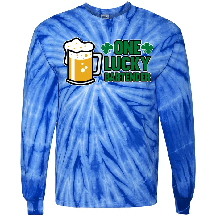 One Lucky Bartender St Patricks Day Irish Green Graphic Gift Tie-Dye Long Sleeve Shirt