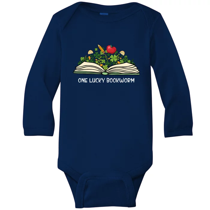 One Lucky Bookworm St Patricks Day Reader Bibliophile Irish Funny Gift Baby Long Sleeve Bodysuit