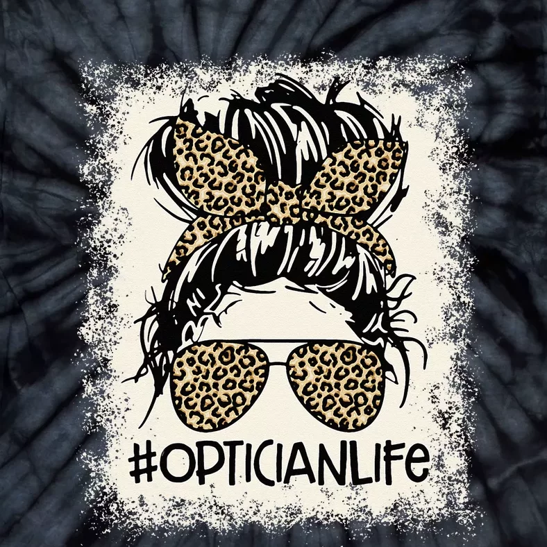 Optician Life Bleached Messy Bun Headband Leopard Tie-Dye T-Shirt