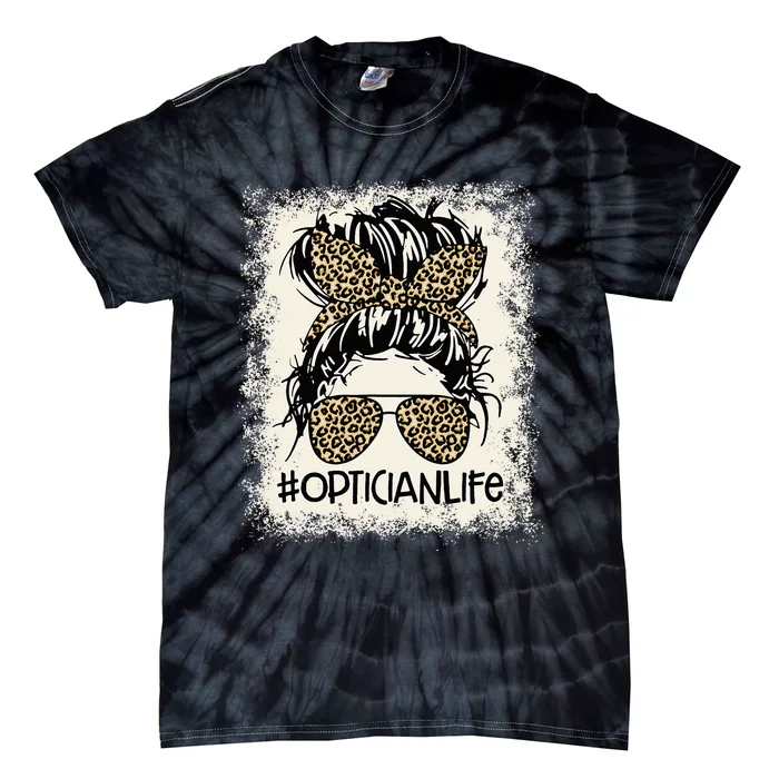 Optician Life Bleached Messy Bun Headband Leopard Tie-Dye T-Shirt