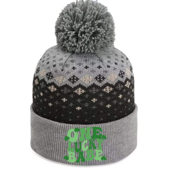 One Lucky Babe Groovy Retro St Patrick's Day Shamrock Irish Great Gift The Baniff Cuffed Pom Beanie