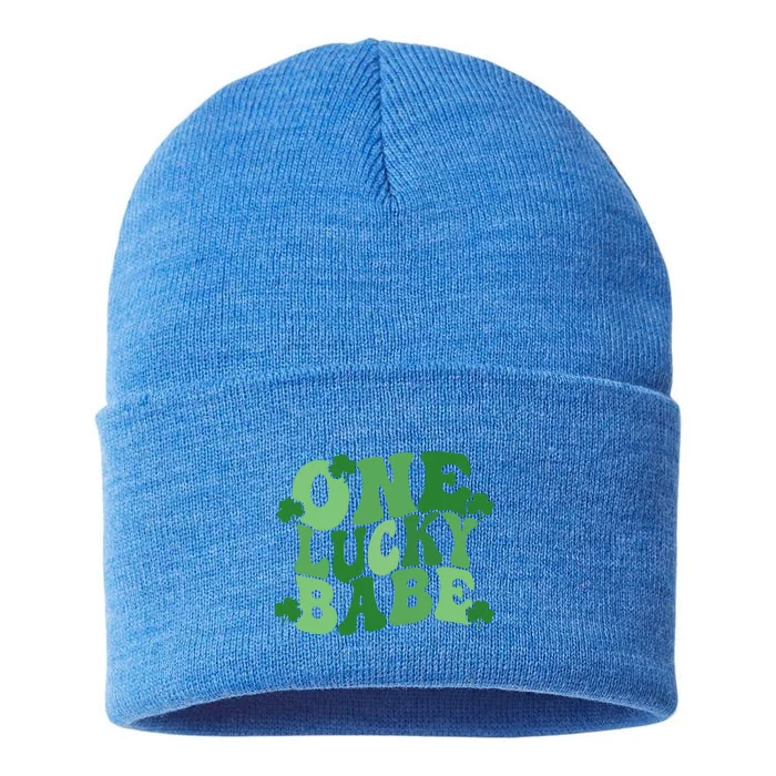 One Lucky Babe Groovy Retro St Patrick's Day Shamrock Irish Great Gift Sustainable Knit Beanie