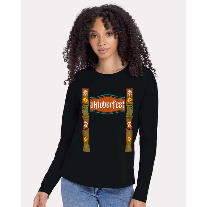 Oktoberfest Lederhosen Costume Cute German Bavarian Womens Cotton Relaxed Long Sleeve T-Shirt