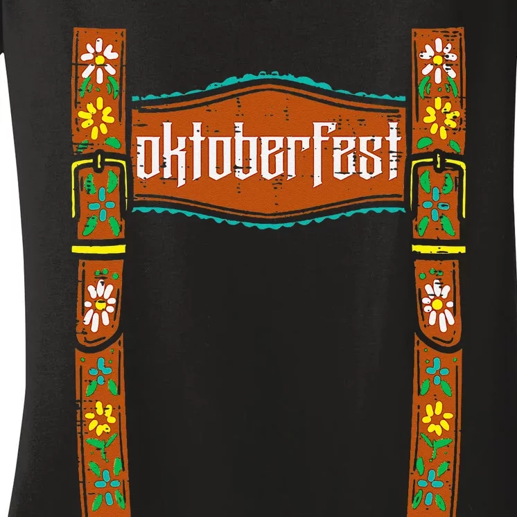 Oktoberfest Lederhosen Costume Cute German Bavarian Women's V-Neck T-Shirt