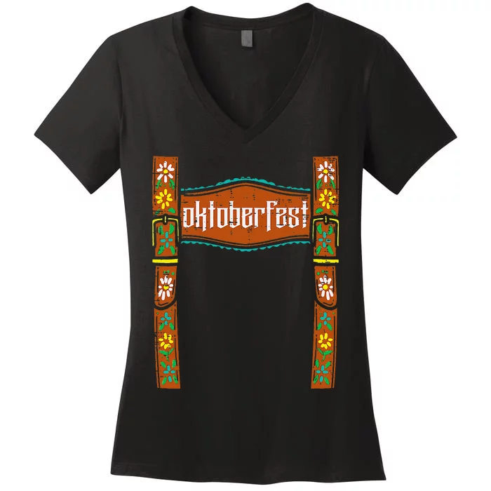 Oktoberfest Lederhosen Costume Cute German Bavarian Women's V-Neck T-Shirt