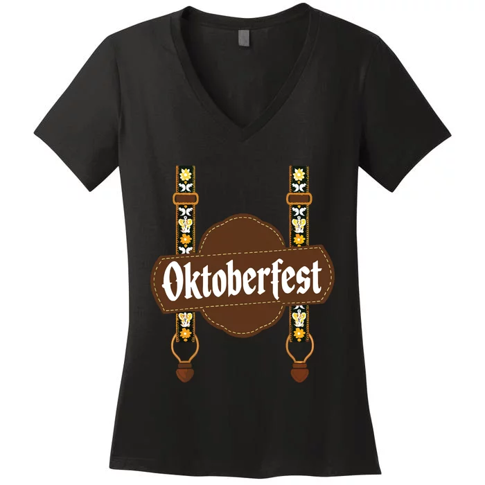 Oktoberfest Lederhosen Costume Cute German Bavarian Women's V-Neck T-Shirt