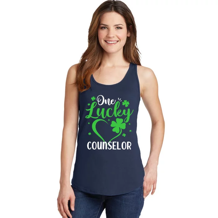 One Lucky Counselor Heart Shamrock St. Patricks Day School Ladies Essential Tank